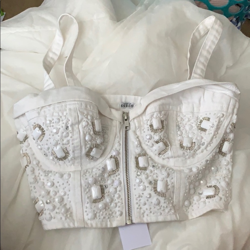 CROPPED JEWLED BUSTIER TOP GUESS EMBELLISHED